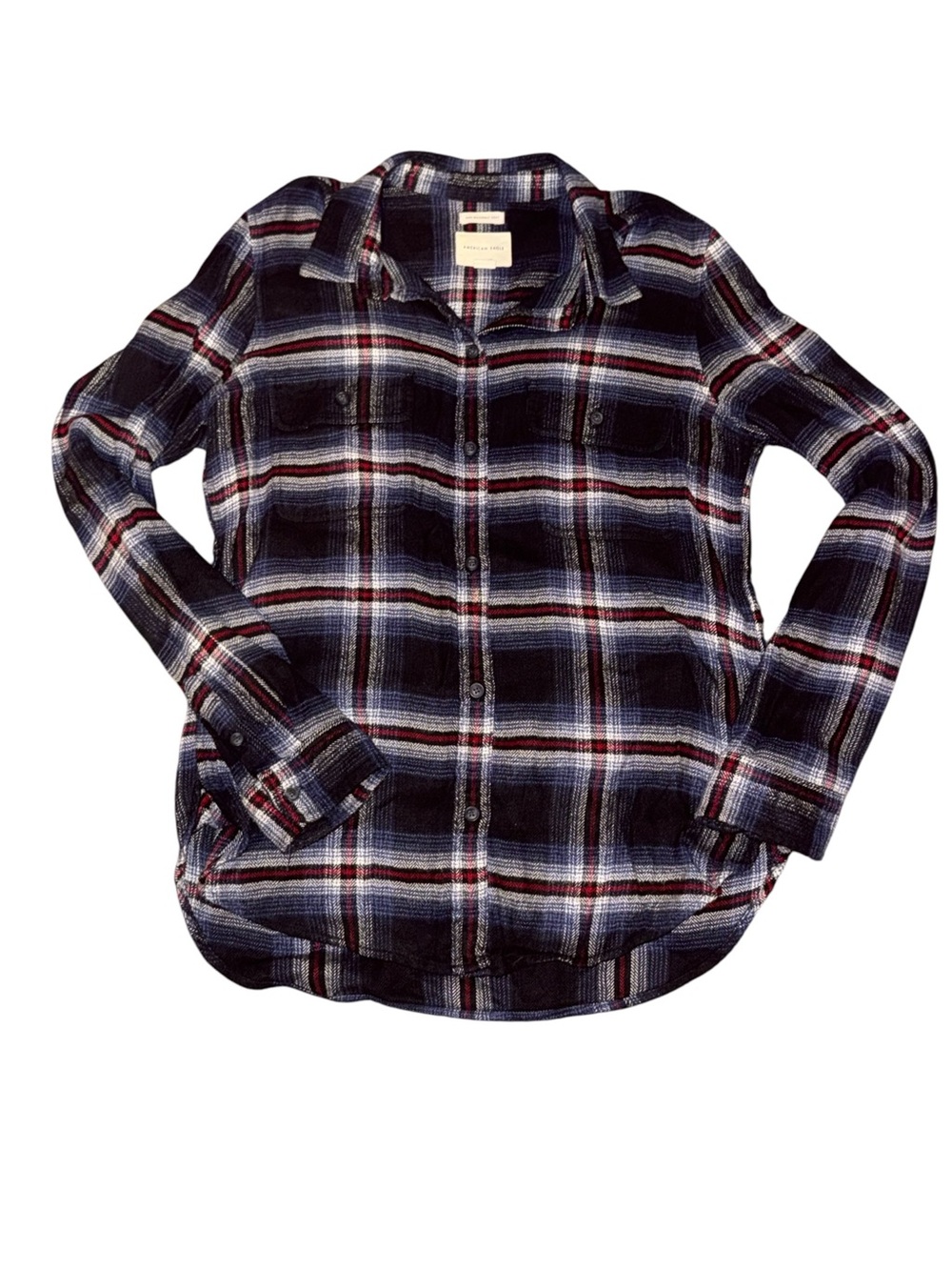 Plaid Button-Front Woman’s Shirt - Navy, White & Red